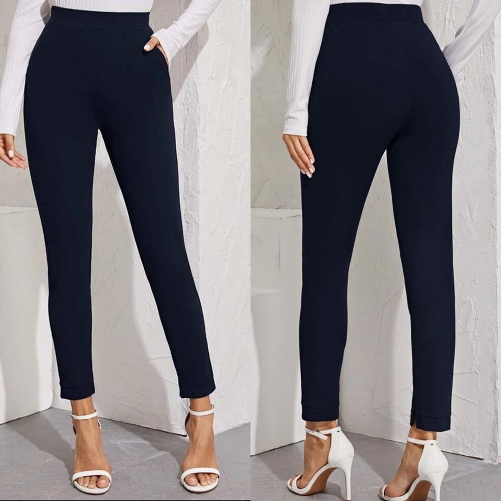 Tailored skinny cut pants pockets highrise navy - Picture 2 of 7